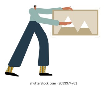 Man is working on ui ux design project. IT world concept. Colored flat textured vector illustration isolated on white background .