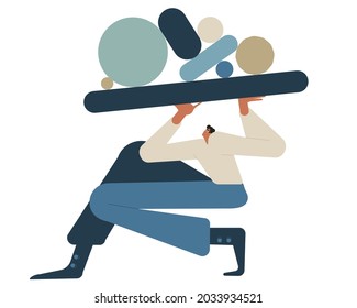 Man is working on ui ux design project. IT world concept. Colored flat textured vector illustration isolated on white background .