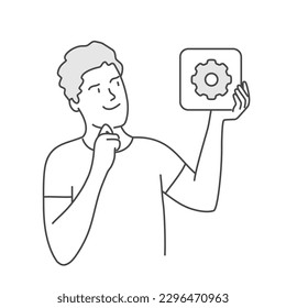 Man working on website development. Hand drawn vector illustration.