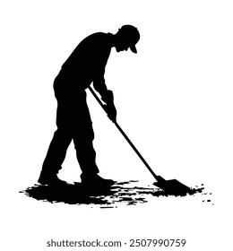 A man working on the yard silhouette isolated white background