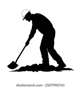 A man working on the yard silhouette isolated white background