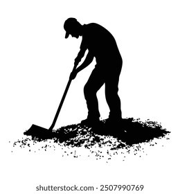 A man working on the yard silhouette isolated white background