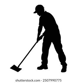 A man working on the yard silhouette isolated white background