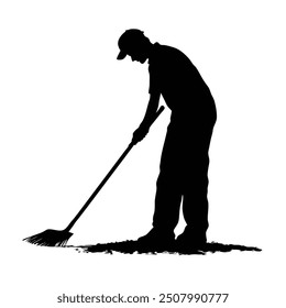 A man working on the yard silhouette isolated white background