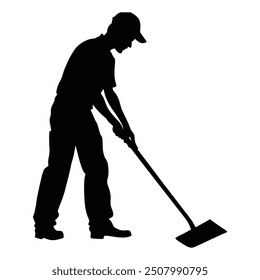 Ein Mann, der auf dem Hof arbeitet Silhouette einzeln auf weißem Hintergrund