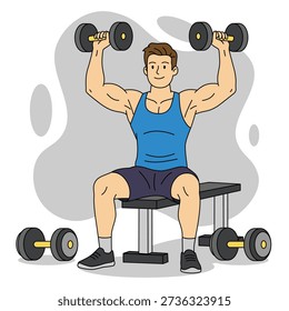 Man Working Out with Dumbbells on Bench – Fitness Strength Training Illustration