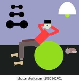 man working out on a ball in a gym