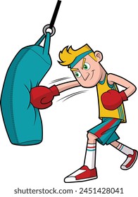 Man working out with punching bag vector illustration