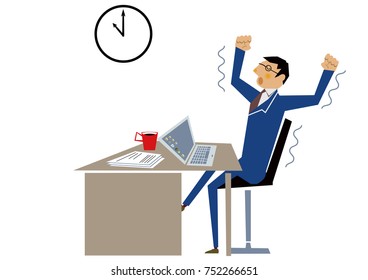 A man working overtime at the office.Image of work.