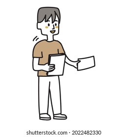 
A man working part-time to hand out leaflets