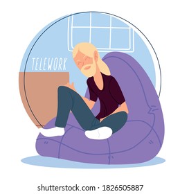 hombre trabajando a distancia desde su diseño de ilustración de vector de casa