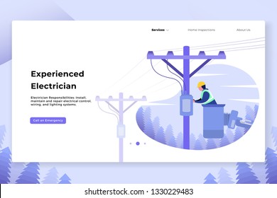 a man is working to repair an electric cable - All elements on this template are editable with vector software