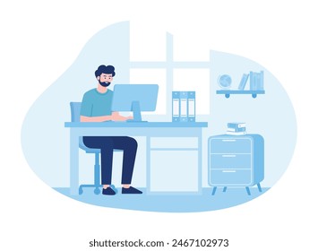 hombre trabajando en una habitación o freelancer concepto de tendencia ilustración plana