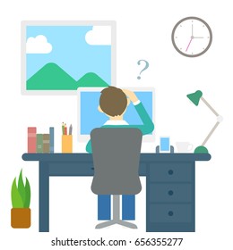 Man working in room at office,Vector illustration