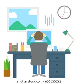 Man working in room at office,Vector illustration