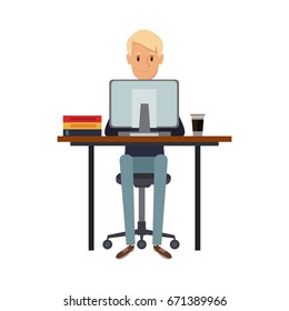 man working sitting in desk computer work space