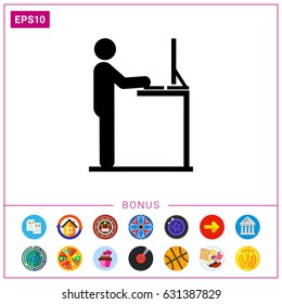 Man Working at Standing Desk Icon