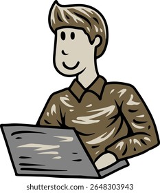 Man Working and Studying on Laptop