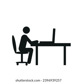  A man is working at a table. Freelance designer. Video tutorial, video conference. Workplace, the workspace of a person working remotely. Flat vector illustration