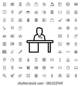 man working at the table icon illustration isolated vector sign symbol. Office icons set.