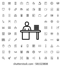 man working at the table icon illustration isolated vector sign symbol. Office icons set.