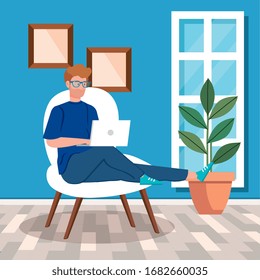 Handwerker mit Laptop-Innenausstattung für Vektorillustration