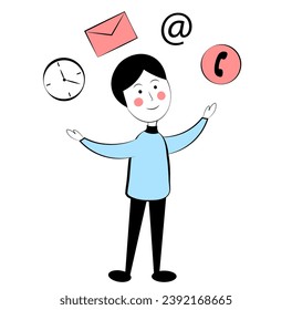 El hombre está trabajando. Tiempo, correo, teléfono