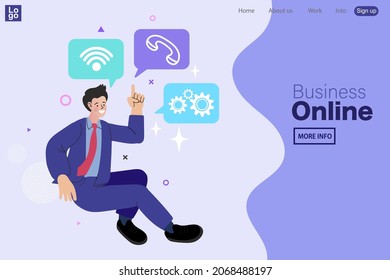 man working together in the company, brainstorming. teamwork concept. online assistant at work. business plan. business idea. Teleconference for work from home concept. vector illustration. 