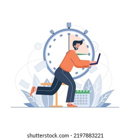 Man working under time deadline illustration concept	