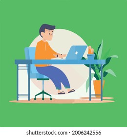 Man in working, Vector illustration.