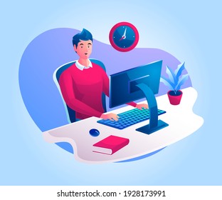 a man working at a work desk or work from home
