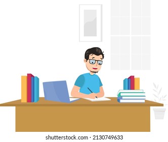 man working as a writer illustration concept