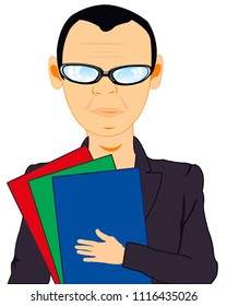 Man workman office with paper on white background