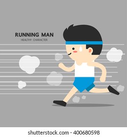  Man workout by jogging. healthy cute character with flat design.