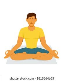 Man Workout by Yoga Meditation at Home.