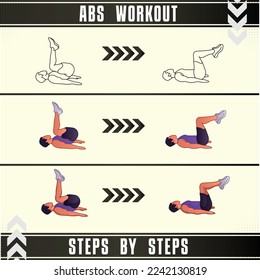 Man Workout Set. Man doing fitness, abs and yoga exercises. Lunges, Pushups, Squats, Dumbbell rows, Burpees, Side planks, Situ ps, Glute bridge, Leg Raise, Russian Twist, Side Crunch .etc