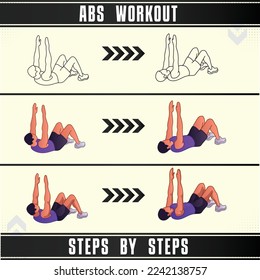 Man Workout Set. Man doing fitness, abs and yoga exercises. Lunges, Pushups, Squats, Dumbbell rows, Burpees, Side planks, Situ ps, Glute bridge, Leg Raise, Russian Twist, Side Crunch .etc
