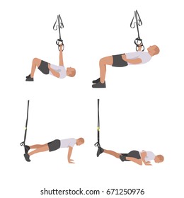 Man workout using resistance band flat vector illustration. Home workout isolated on white background