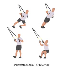 Man workout using resistance band flat vector illustration