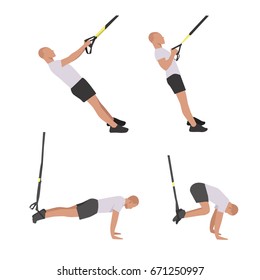 Man Workout Using Resistance Band Flat Vector Illustration. Home Workout