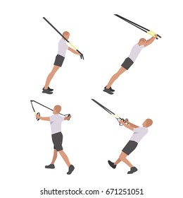 Man workout using resistance band flat vector illustration