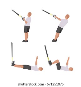Man workout using resistance band flat vector illustration