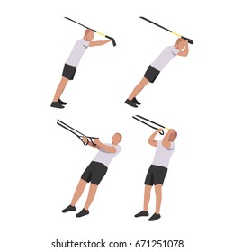 Man workout using resistance band flat vector illustration
