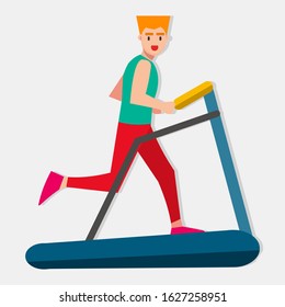 man workout using treadmill vector illustration in flat style