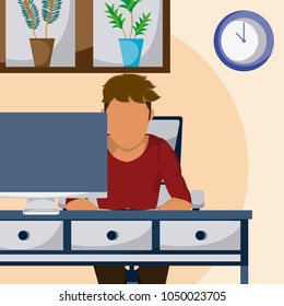 Man at workplace cartoon