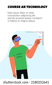 A man works in augmented reality glasses. Vector illustration in a flat style.