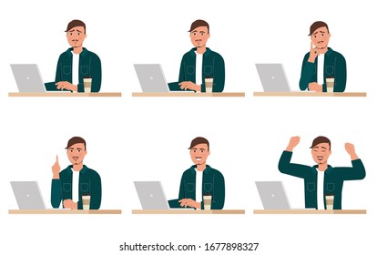  A man works at a computer. The working process. 