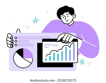 Man works with data, prepares a presentation