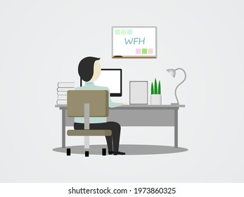 Man works from home concept in flat style