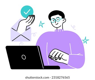 Man works with a laptop computer